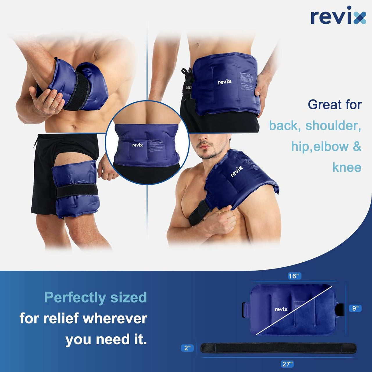 Ice Pack for Injuries Reusable Gel for Lower Back, Cold Packs for Back Shoulder, Elbow, Hip, Leg, Wrap around Entire Knee, Soft Cold Compress,16 × 9