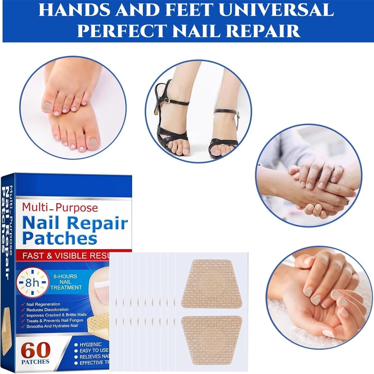 60Pcs Nail Repair Patches, Fungal Nail Treatments for Toenails Extra Strong, Ingrown Toenail & Keratin Nails Treatment Patches, anti Fungal Toenail Treatment, Restores Healthy Nails
