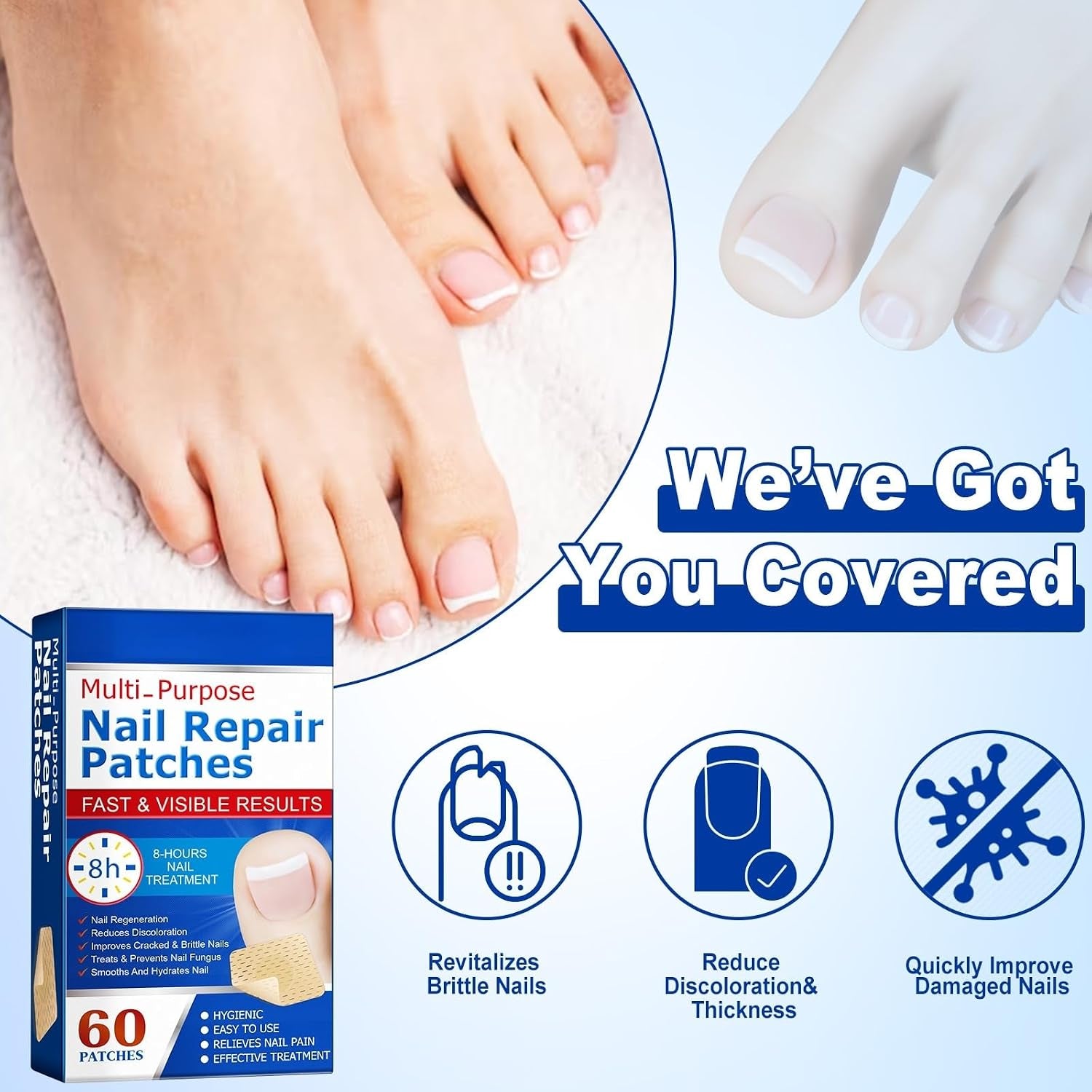 60Pcs Nail Repair Patches, Fungal Nail Treatments for Toenails Extra Strong, Ingrown Toenail & Keratin Nails Treatment Patches, anti Fungal Toenail Treatment, Restores Healthy Nails