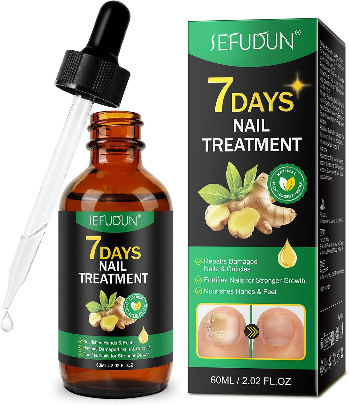 Fungal Nail Treatment, Ginger Nail Fungal Treatment for Finger & Toenail, Multi-Purpose Nail Repair, Nail Solution for Discolored, Damaged Nails and Thick Toenails, 60Ml