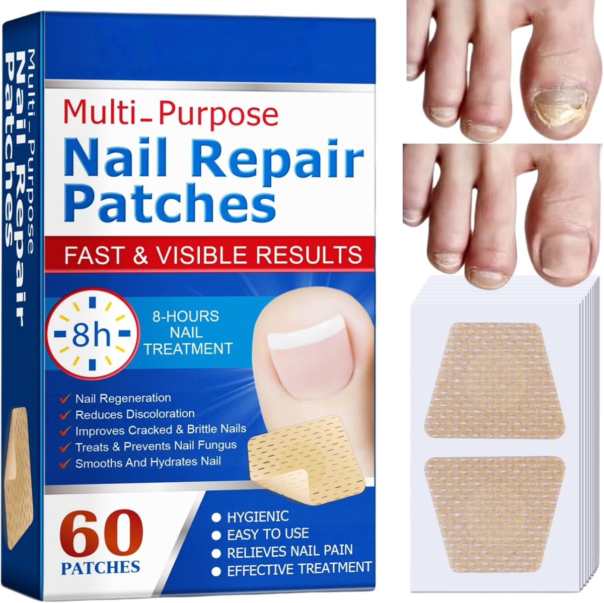 60Pcs Nail Repair Patches, Fungal Nail Treatments for Toenails Extra Strong, Ingrown Toenail & Keratin Nails Treatment Patches, anti Fungal Toenail Treatment, Restores Healthy Nails